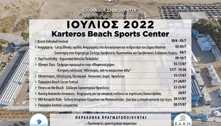 karteros beach sports center προγραμμα Ιουλίου 2022