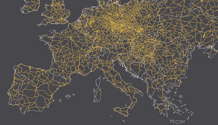 Κοιτάξτε τώρα το σιδηροδρομικό δίκτυο στην Ευρώπη και την Ελλάδα.
